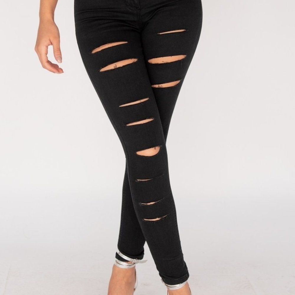 Sale🎉Black Distressed High Waist Jeggings - Picture 4 of 5